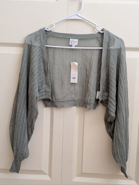 Light Sage Open Knit Shrug Cardigan